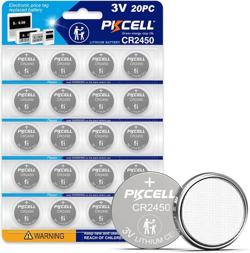PKCELL 20 Pack CR2450 Battery CR 2450 3V Lithium Battery, 5-Year Shelf Life,High