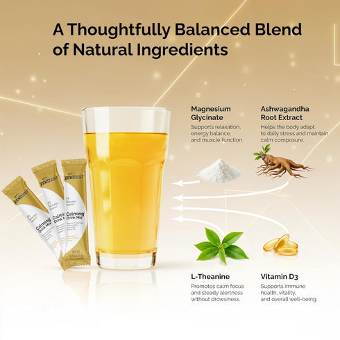 ZeniZest D3 20 Packets Calming Drink Mix Powder - Natural Cortisol Balance Calm Sleep Stress Support Supplement