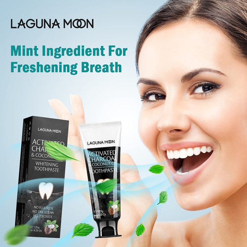 Lagunamoon Whitening Charcoal Toothpaste for Sensitive Teeth, Enamel Repair, Mint Flavor Gel for Cavity Protection