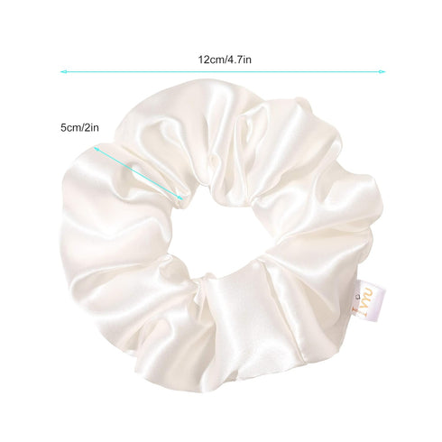 Ivyu 4 Pack Silk Scrunchies for Girls Women, Cute Hair Accessories Ponytail Holder in White, Black, Navy, Gray