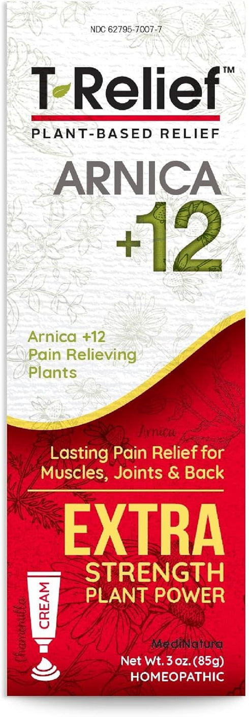 MediNatura T-Relief Extra Strength Pain Relief Cream, Arnica +12 Natural Actives for Aches & Pains - 3 oz