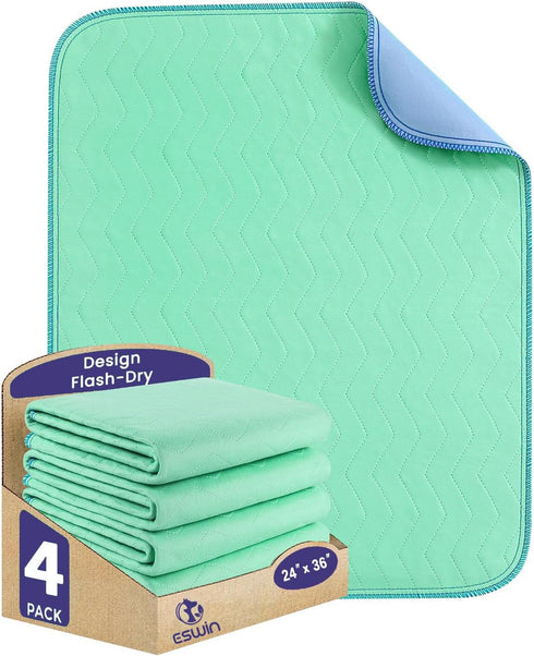Washable Underpads, 24" x 36" (Pack of 4), Super Absorbent Reusable Incontinence Pads for Kids, Adults, Pets
