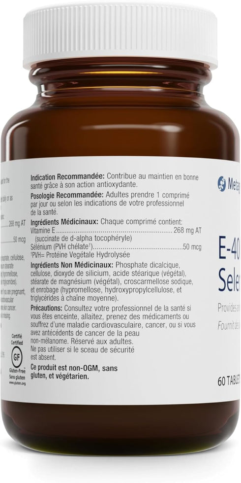 Metagenics E-400 Selenium - Antioxidant & VIT E Support - 60 Tablets, Non-GMO, Gluten-Free, Vegetarian