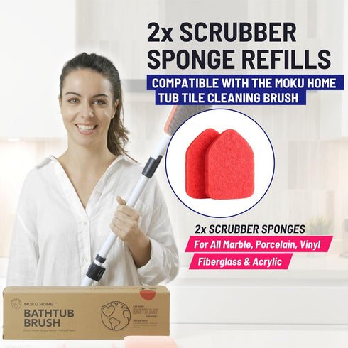 Replacement Scrubber Sponge Head Scrubber Refill for Extendable Tub Tile Shower Scrubber for Cleaning Non-Scratch (2X Scrubber Sponge Red) by Moku Home