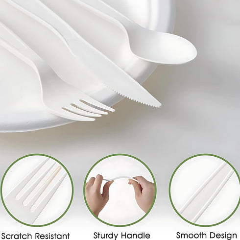 Heavy Duty Plastic Utensils Combo Set, Wrapped Silverware Variety Pack, 50 Disposable Forks, Spoons, Knives, Napkins,
