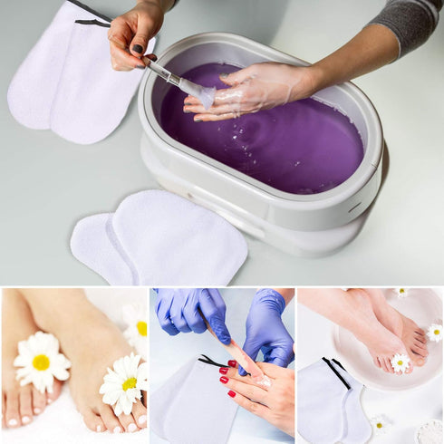 Paraffin Wax Mitts for Hand and Feet - Terry Cloth Booties Essential Oil Gloves for Hand Foot Care Spa Pedicure