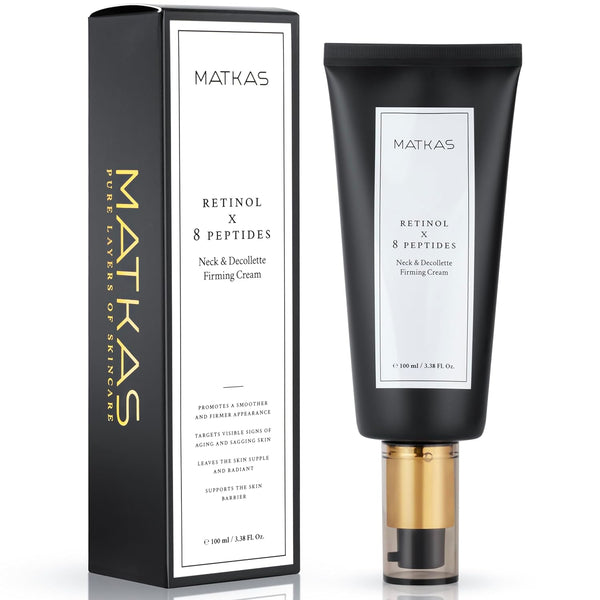 MATKAS Korean Retinol Neck Firming Cream - Skin Tightening Neck Cream for Dehydrated Sagging Skin, 8 Peptides, Shea