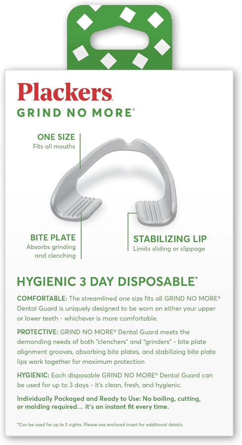Plackers Grind No More Night Guard - Nighttime Teeth Protection, BPA Free, Disposable, One Size Fits All, 16 Count