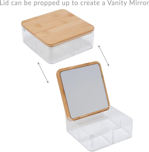 Simplify 3 Compartment Organizer with Bamboo Lid, Perfect for Jewelry, Cosmetics, Accessories, and Keepsake Storage