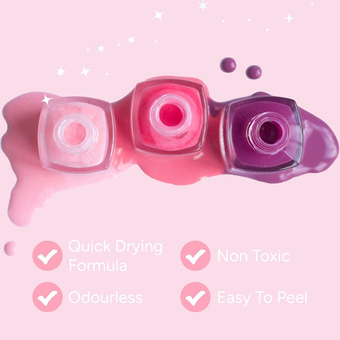 MISS NELLA SWEET LITTLE PACK Nail Polish Set, Easy Peel Off Water-Based Formula, 3 Colors for Kids