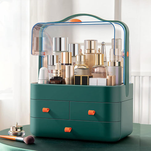 Large Capacity Makeup Organizer with Lid - Preppy Skincare Organizer, Cosmetic Storage Box & Display Cases (Green)