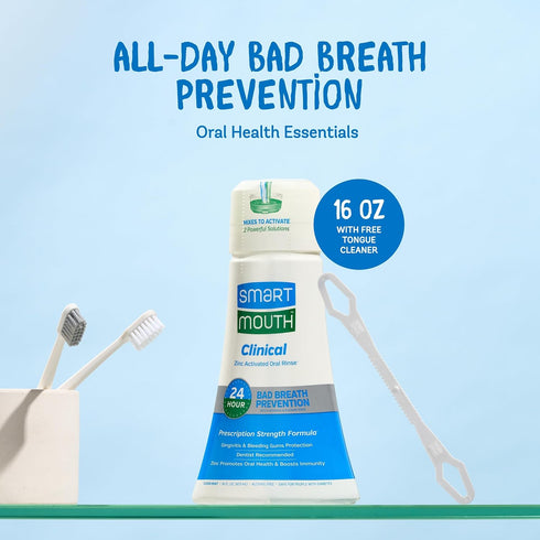 SmartMouth DDS Activated Clinical Mouthwash with Tongue Cleaner - 16 fl oz for Fresh Breath and Gum Health, Clean Mint