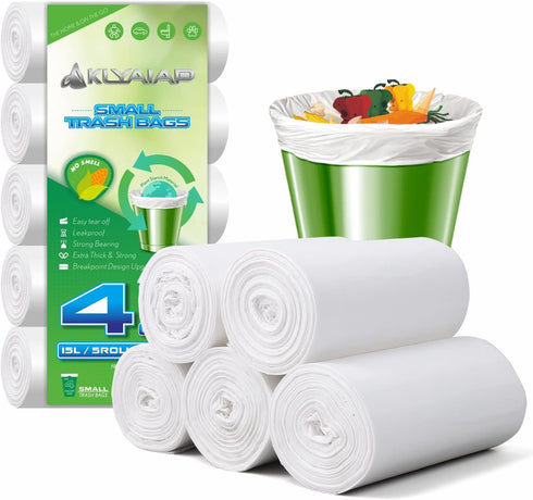 Aklyaiap 4 Gallon Trash Bags, 220 Counts, Tear & Leak Resistant Biodegradable Small Garbage Bags for Home & Kitchen,