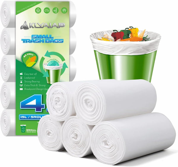 Aklyaiap 4 Gallon Trash Bags, 220 Counts, Tear & Leak Resistant Biodegradable Small Garbage Bags for Home & Kitchen,
