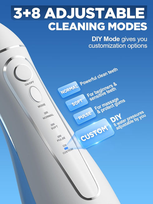 Oralfree Water Dental Flosser Cordless - 4 Modes Oral Irrigator, 300ML Rechargeable Portable IPX7 Waterproof