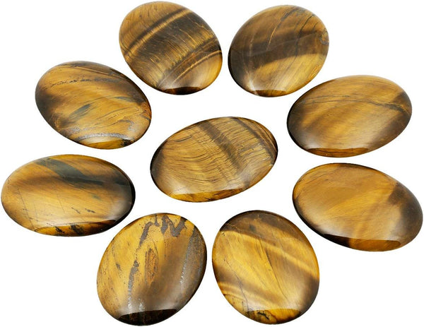 Rockcloud Oval Worry Stones, Palm Pocket Stone, Healing Crystal Chakra Therapy, Tiger's Eye Stone, Pack of 5