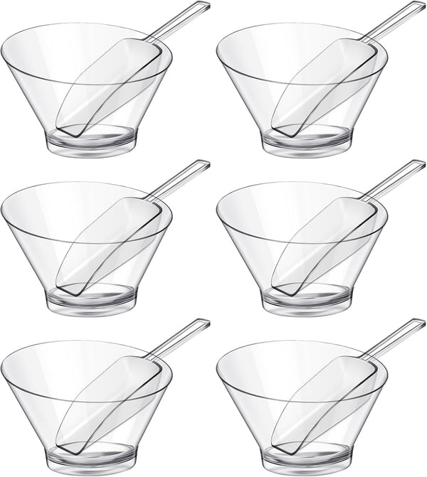 12 Pcs Plastic Clear Serving Bowls with Kitchen Scoops, Salad, Popcorn, Angled Candy Bowl for Cooking Parties, 210 ml