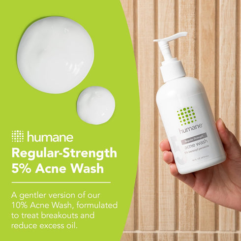 humane Benzoyl Peroxide Acne Face Wash - 5% Regular-Strength Treatment for Face, Skin, Back and Body
