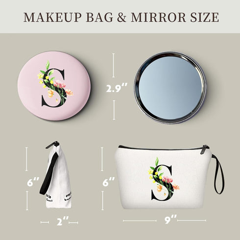 Personalized Makeup Bag,Gifts for Mom Birthday,Initial Gifts for Women,Personalized Gifts,Makeup Bag with Mirror,Bride to be Gifts,Sisters Gifts from Sister,Womens Gifts Unique,Mothers day Gifts,(S)