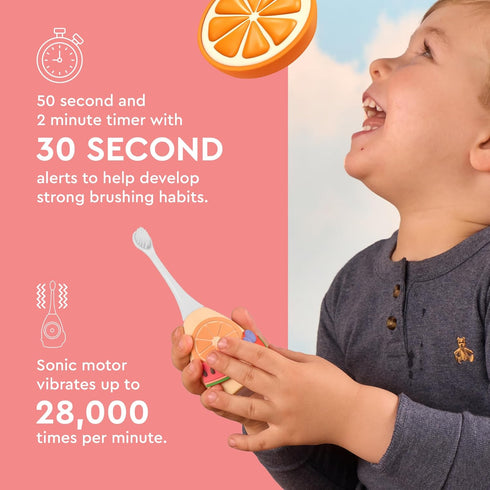 Boka Kids Sonic Electric Toothbrush with 2 Heads, Rechargeable with Food Grade Silicone Bristles