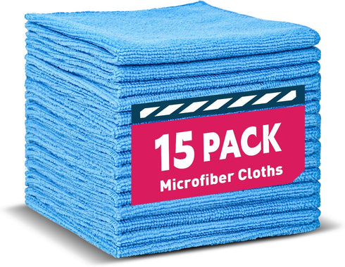 TEAWOO Microfiber Cleaning Cloths-15 Pack, Cleaning Rags, Microfiber Towels for Cars, Home Blue