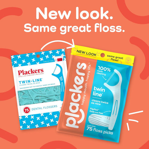 Plackers Twin-Line Dental Flossers, Advanced Whitening, Dual Action Flossing, 600 Count (Pack of 4), Cool Mint Flavor