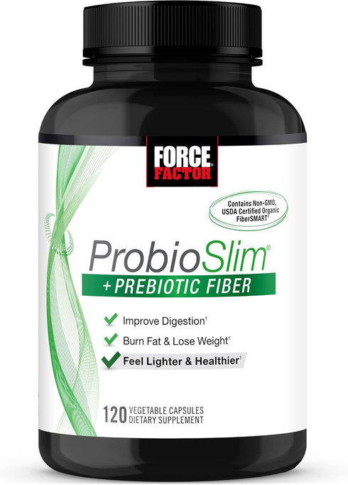 Force Factor ProbioSlim + Prebiotic Fiber | 120 Capsules | Weight Loss Supplement for Digestive Health Support