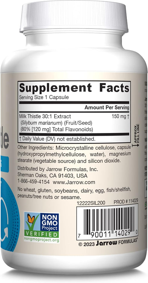 Jarrow Formulas Milk Thistle 150 mg, 30:1 Standardized Silymarin Extract, Dietary Supplement for Liver Function, 200