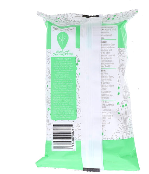 Summer’s Eve Aloe Love Gentle Daily Feminine Wipes, 32 Count, pH Balanced, Pack of 2