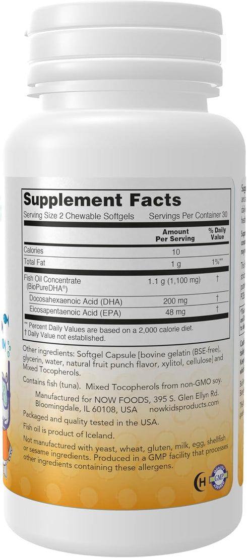 NOW Foods DHA Kids 100 mg, Supports Brain Health, 60 Chewable Softgels