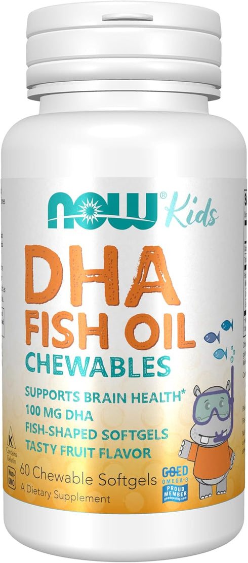 NOW Foods DHA Kids 100 mg, Supports Brain Health, 60 Chewable Softgels