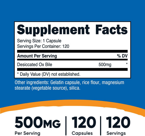Nutricost Ox Bile Capsules 500mg Per Serving (120 Capsules) - Gluten Free & Non-GMO