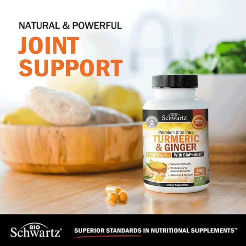 Turmeric Curcumin and Ginger 2000mg - 160 Capsules for Joint & Immune Support, Gluten-Free, Non-GMO