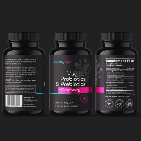 Immune 60 Healthy Babe Vaginal Probiotics for Women + Prebiotics & Cranberry Pills, pH Balance, Healthy Odor, Yeast