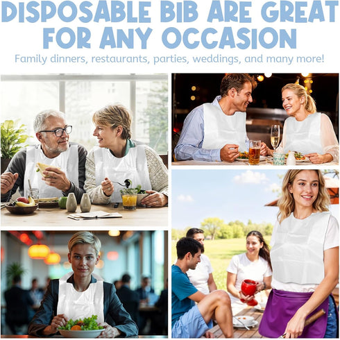 MBAIYO 30 Pack 24" Disposable Bibs, Plastic Adult Bibs for Elderly Women and Senior Men Eating Waterproof and Oil-Proof