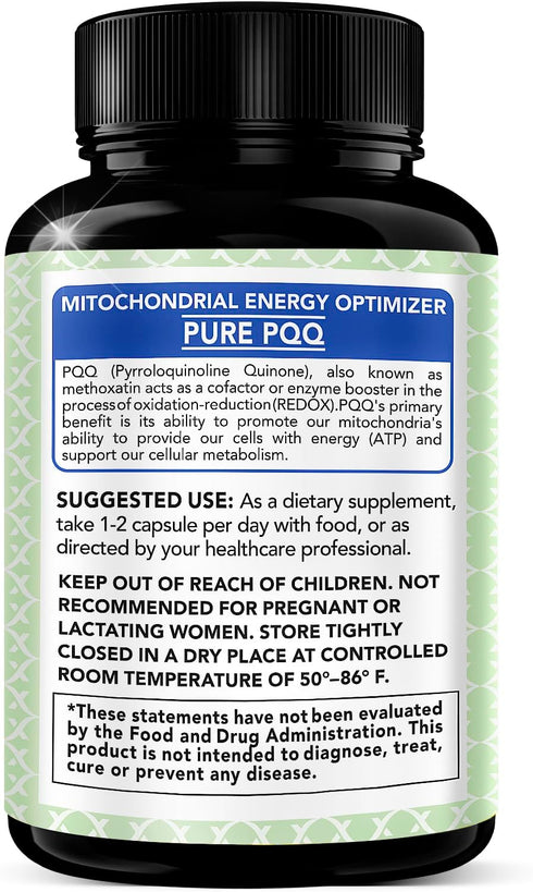 PQQ Supplement Veggie Capsules (Pyrroloquinoline Quinone), 99.7%+ Highly Purified - 120 CT