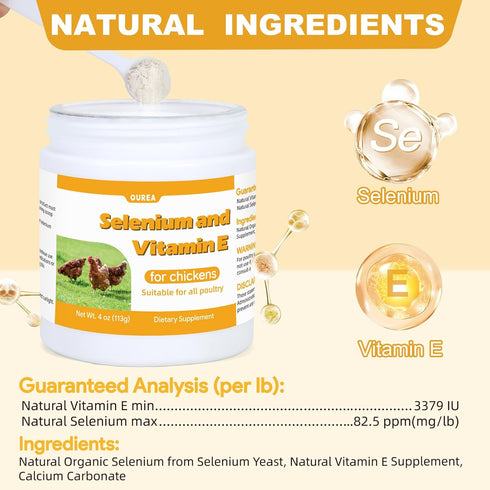 Ourea Immune Selenium and Vitamin E Powder for Chickens, Selenium for Chickens, System, Muscle Support & Prevents