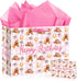 Nefrayd Cowgirl Gift Bag, Pink Western Gift Bag with Card and Tissue Paper,