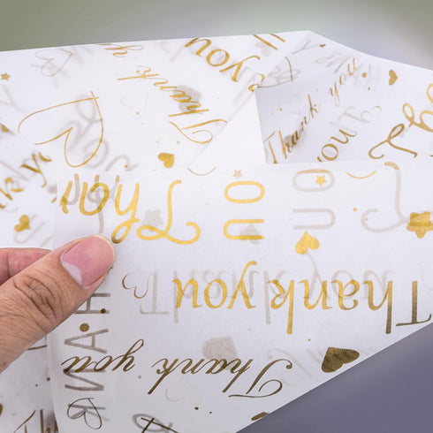 100 Sheets Thank You Tissue Paper Bulk,Thank You Tissue Paper for Small Business,Packaging Tissue Paper for Gift Bags,Thank You Packaging Tissue Paper,14 x 20 Inch (Gold) by Hi Sasara