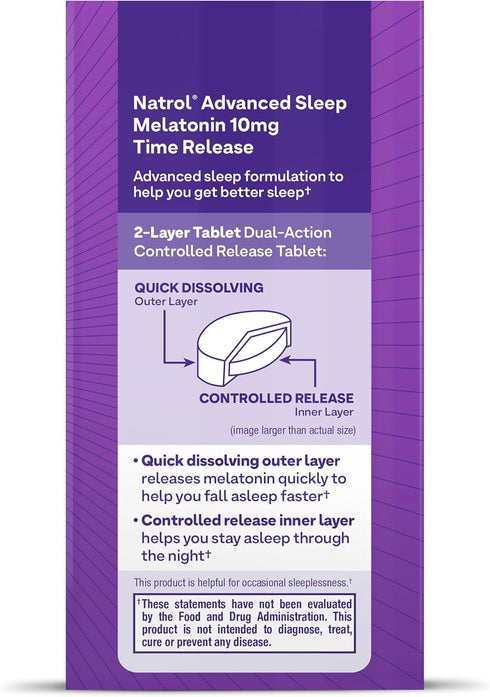 Natrol Melatonin 10mg Tablets, Advanced Sleep Dietary Supplement, 100 Time Release Tablets
