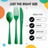 150 Pack Green Plastic Cutlery Set - Heavy Duty Disposable Utensils, 50 Forks, 50 Spoons, 50 Knives