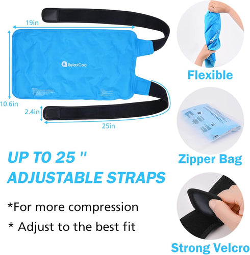 XXL Knee Ice Pack Wrap, Gel Ice Pack for Knee Injuries, Reusable Large Cold Pack for Pain Relief