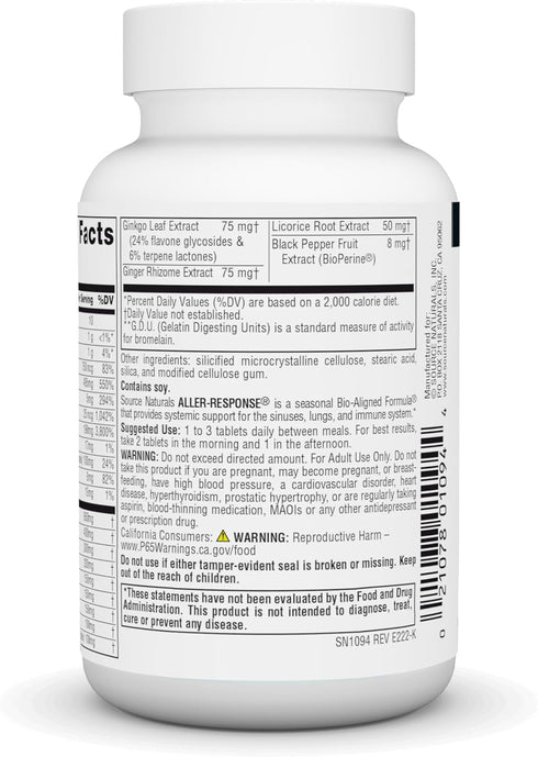 Source Naturals Aller-Response, Seasonal Immune Support, 45 Tablets
