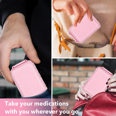Shiritany 189 7 1 Pack) Travel Pill Organizer with Medicine Labels & Stickers - Day Pill Organizer (Pink