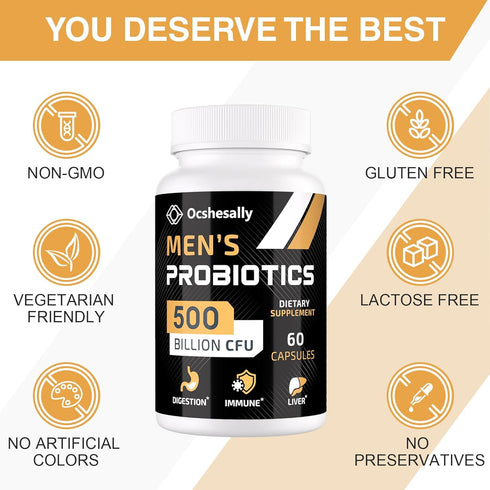 Probiotics for Men, 500 Billion CFUs & 12 Strains with Turmeric, Cranberry, Goji for Digestive, Immune & Bloating