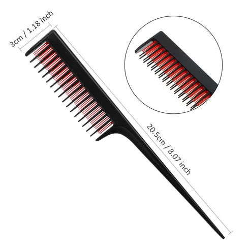 Patelai 3 Pieces Hair Styling Set - Fluffy Brush, Rat Tail Comb, Triple Teasing Comb for Back Combing (Black)