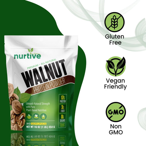 Walnut Protein Powder, 16 oz, Rich in Omega-3, Plant-Based Protein, Gluten Free, Vegan