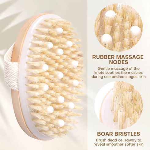 2 Pack Dry Brushing Body Brush - Natural Bristle Exfoliating Brush for Lymphatic Drainage and Cellulite