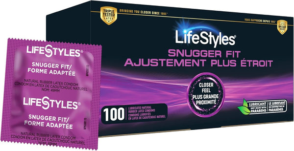 Lifestyles Snugger Fit Natural Rubber and Lubricated Latex Condoms Value Pack, 100