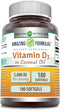 Amazing Formulas Vitamin D3 with Coconut Oil Supplement | 5000 IU Per Serving | 180 Softgels | Non-GMO, Gluten Free